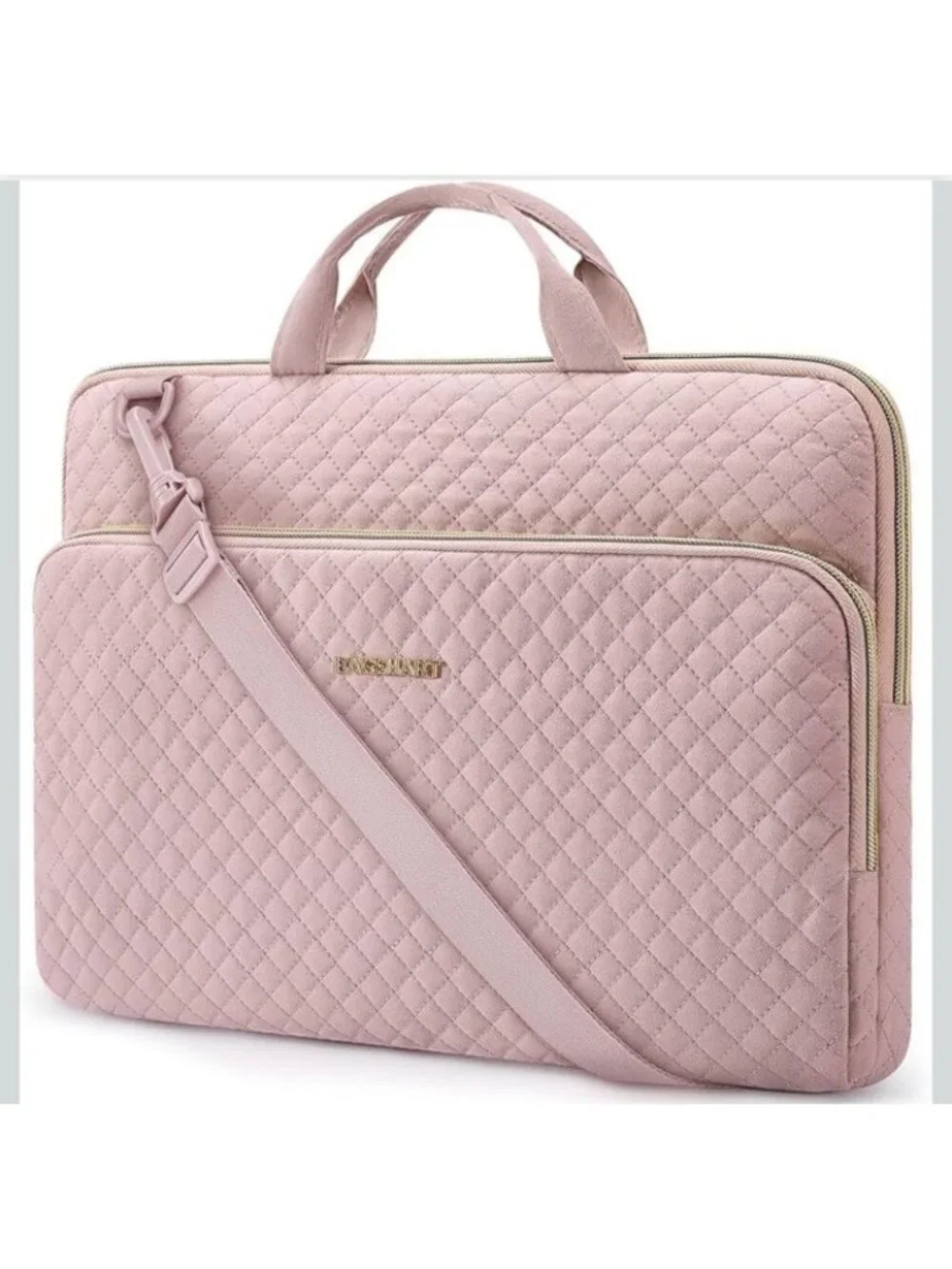 BAGSMART 15.6 Inch Laptop Case Sleeve Pale Pink Shoulder Strap Quilted Bag NWT